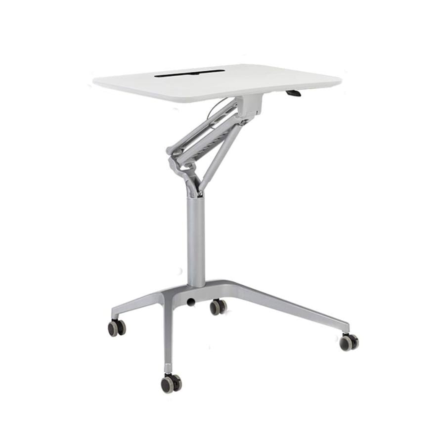 昇降式 演台 司会台 講演台 説教台 演壇 書見台スタンド 表彰台 会議室 高さ調節可能 ガスばね構造 キャスター付 移動に便利 (ホワイト)