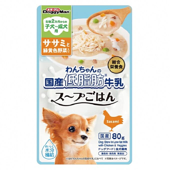 （まとめ買い）ドギーマン わんちゃんの国産低脂肪牛乳スープごはん ササミと緑黄色野菜入り 80g 犬用フード 【×30】
