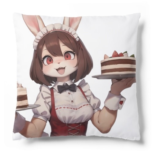 【文字入れ可能受注生産】ウサギの女の子　メイド　ケモナー　ダブルケーキ クッション