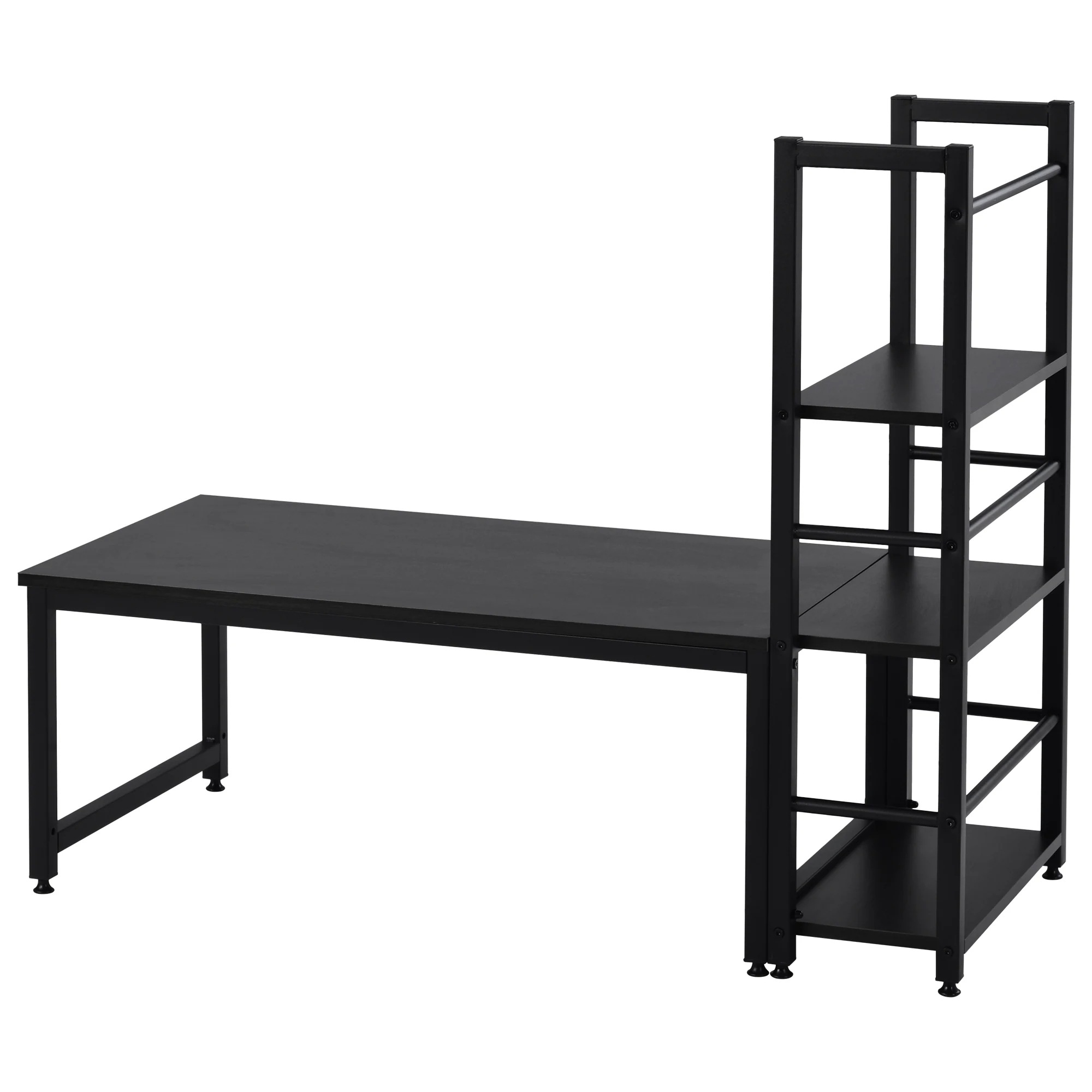 【国内出荷 - 3日配達】【ブラック】ロータイプデスク パソコンデスク 実用な一体分離両用　溢れる天然木の魅力　省スペース 3段シェルフ付 座デスク ミシン台