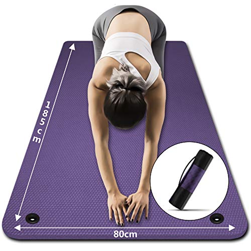 LFS ヨガマット 185*80mm 幅広 厚さ10mm トレーニングマット エクササイズマット ヨガ ピラティスマット 防音マット 高密度 ニトリルゴム 滑り止め ゴムバンド 収納ケース付き（パープ 5,531円