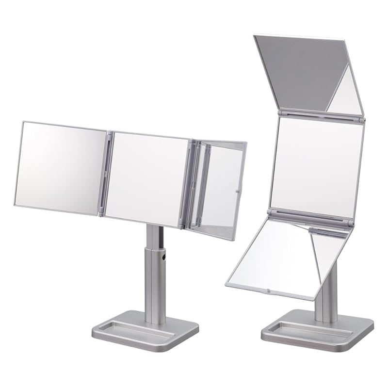 ナピュアミラー 髪染めウィッグ用 3WAYナピュアミラー シルバー 3面鏡 メイクアップミラー 母の日 贈り物