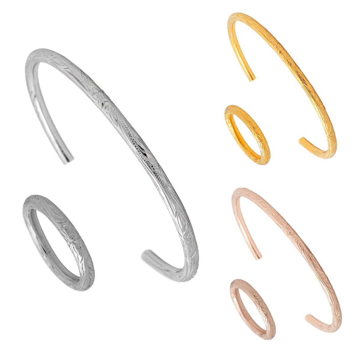 ハワイアンジュエリー バングル リング 2点セット メンズ サージカルステンレス製 オープン バレル