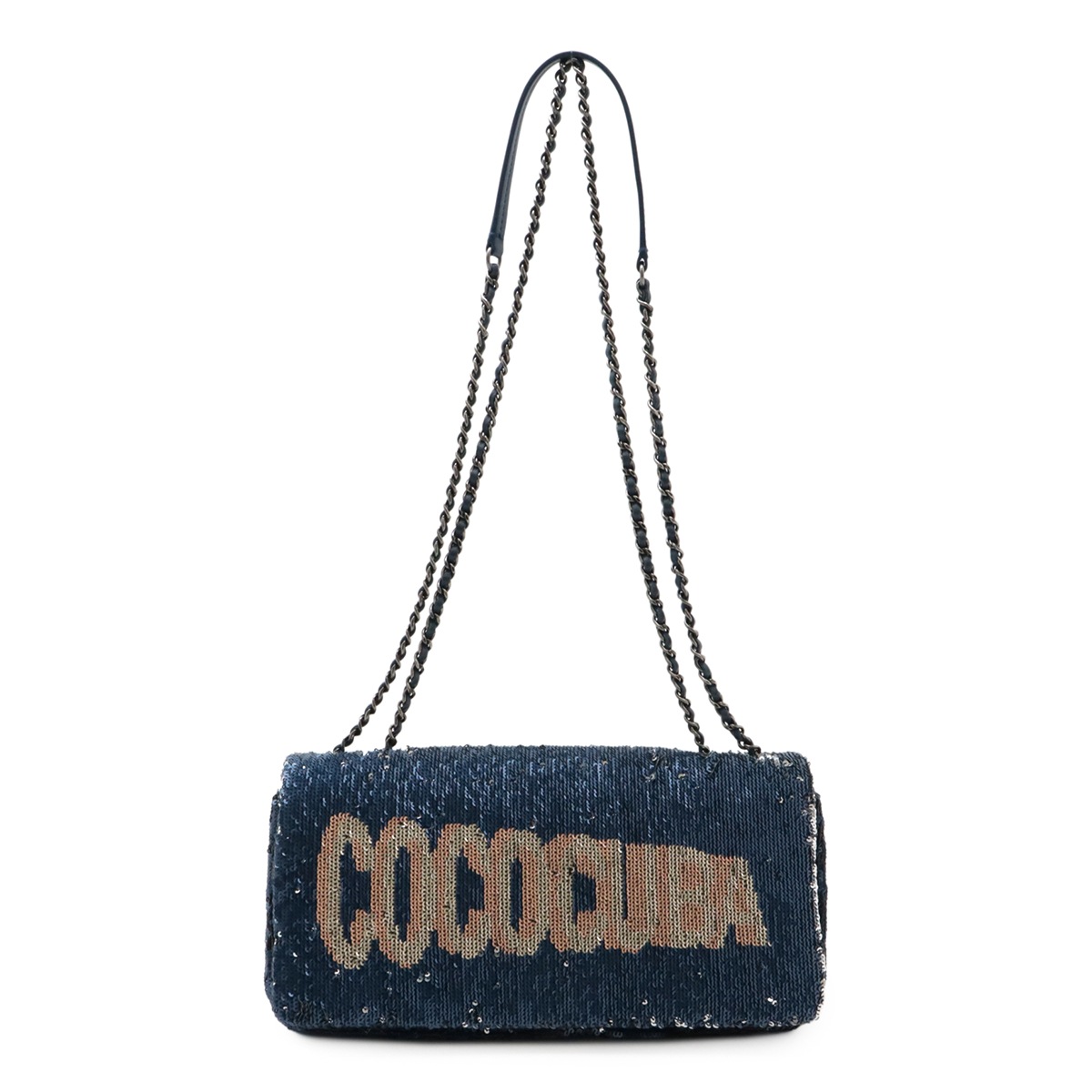 COCOCUBA ココキューバ スパンコール チェーンショルダー ショルダーバッグ レザー ブルー 青 アンティーク シルバー金具