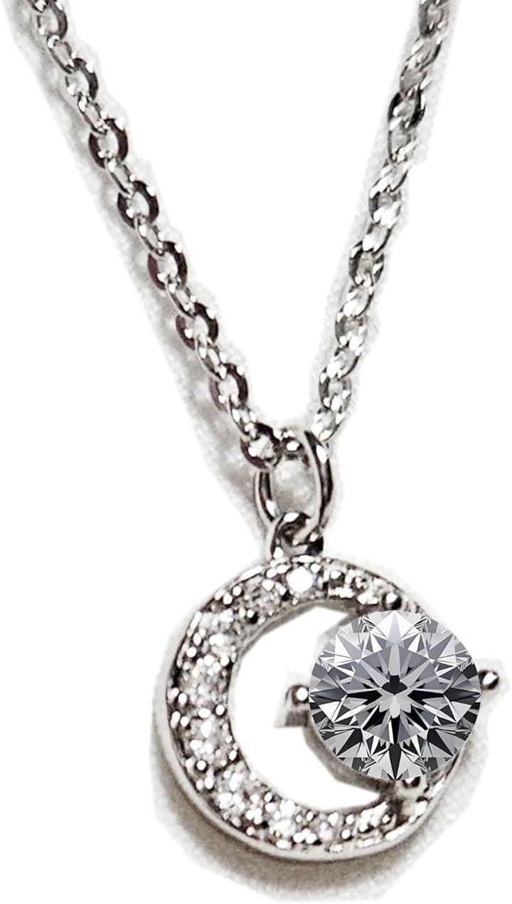 ネックレス レディース 月のネックレス プラチナ メッキ シルバー S999 純銀 5Aランク高級 ジルコニア 1カラット 人気 プレゼント ギフトセット付(シルバー, normal)