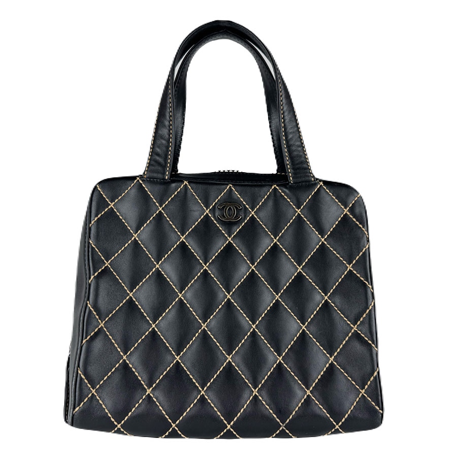 シャネル CHANEL ハンドバッグ ワイルドステッチ レザー ブラック レディース z8979