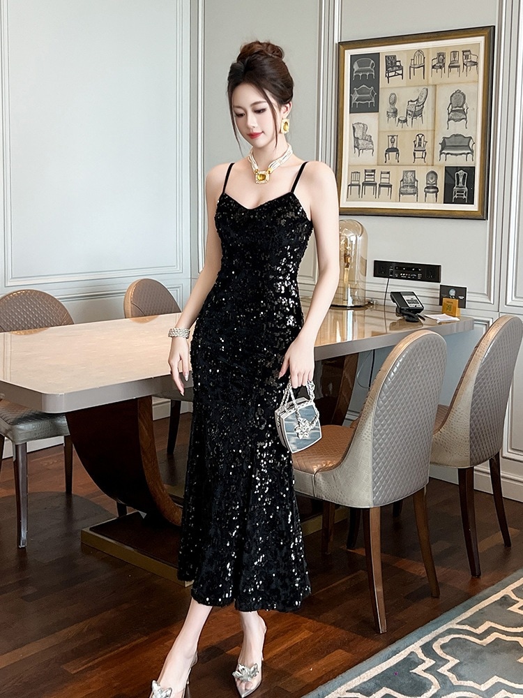 【JY.上品】 2024秋冬新品 キャミワンピース キラキラ セクシー マーメイド ドレス パーティー キャバ 大人 同窓会 披露宴 卒業式 結婚式 演奏会 ウェディング 二次会 メガ割 7,832円