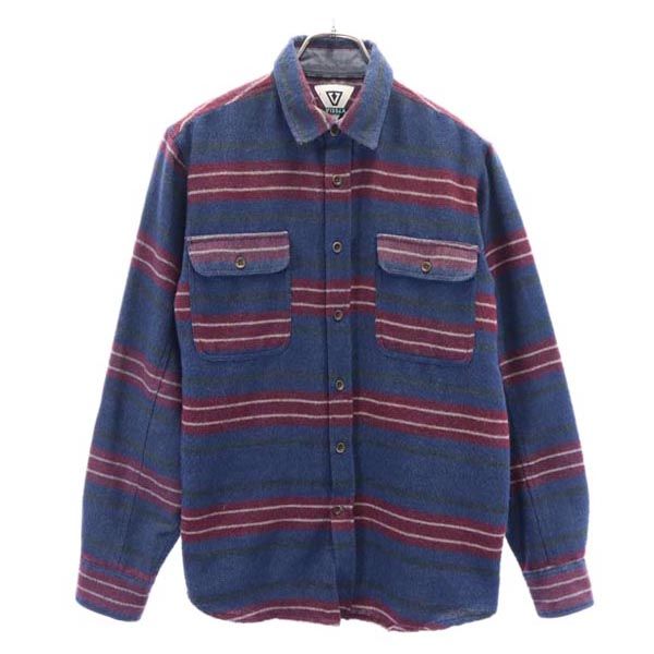 総柄 長袖 シャツ S ブルー系 アウトドア メンズ