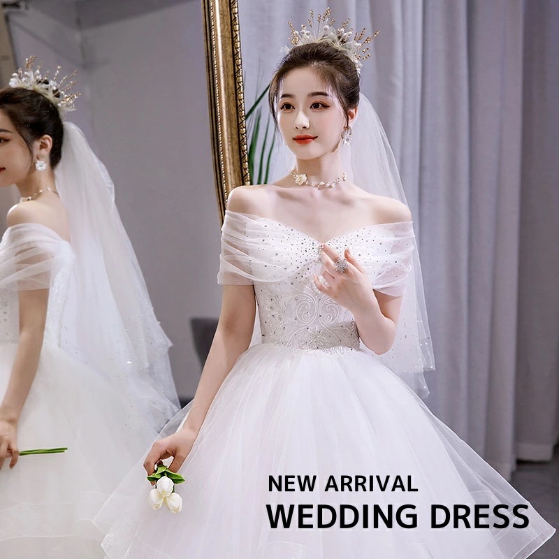 新商品登場花嫁ドレス レディースドレス 撮影 宴会 披露宴 ウェディングドレス 結婚式 イブニングドレス 前撮り エレガント 着痩せ 高級感 上品 きれいめ ロングドレス オフショルダー ホワイト チ