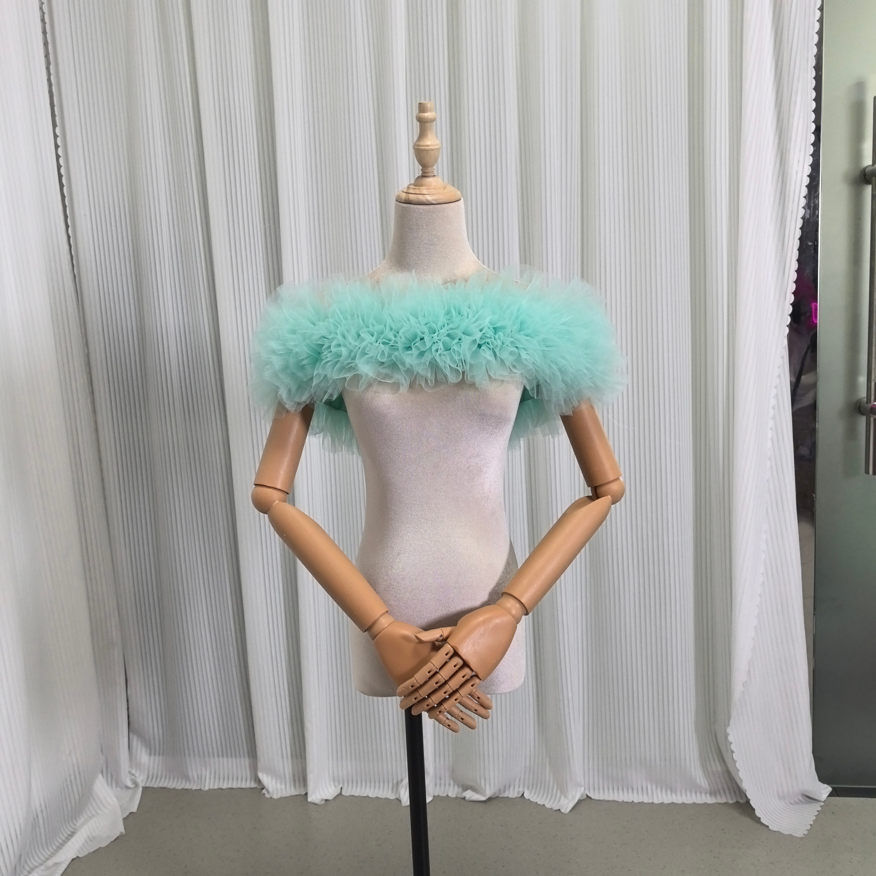 カラードレス 青/ブルー ソフトチュール 取り外しオフショルダー