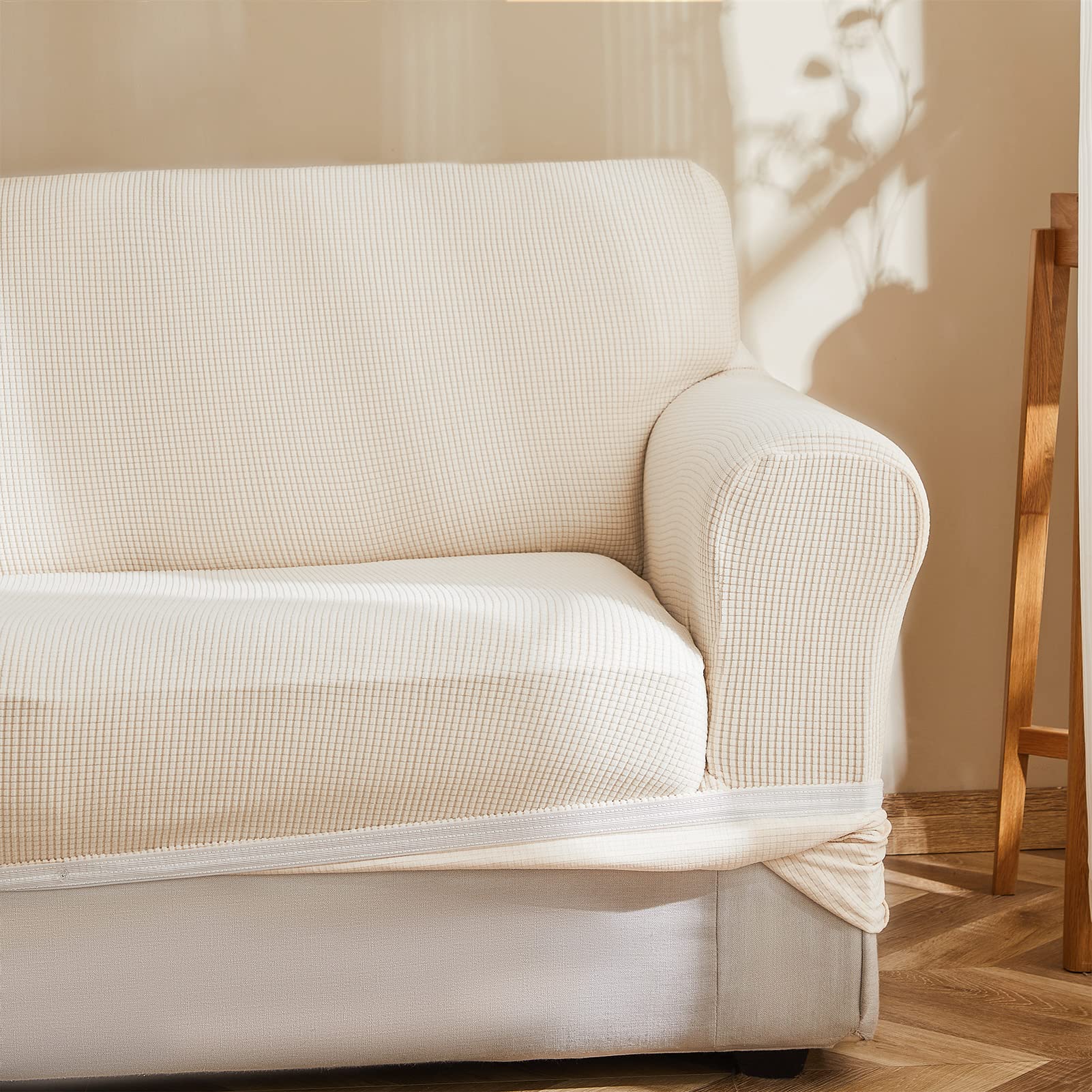 Topfinel ソファーカバー 3人掛け 肘付き 無地 北欧風 ストレッチ フィットタイプ 伸縮素材伸び良く 滑り止め 柔らかい 犬 猫 傷 防止 超便利 四季適用(ベージュ) 4,585円