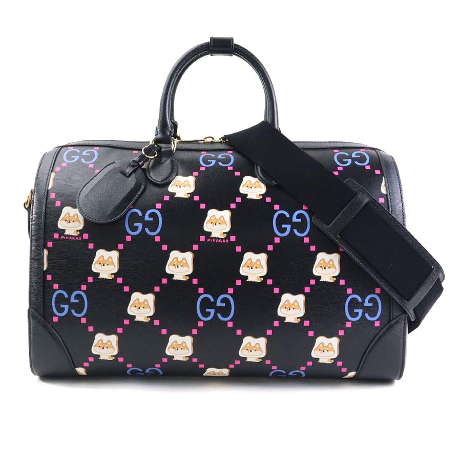 グッチ GUCCI ボストンバッグ レザー ブラック×マルチカラー ユニセックス 739955 90018g