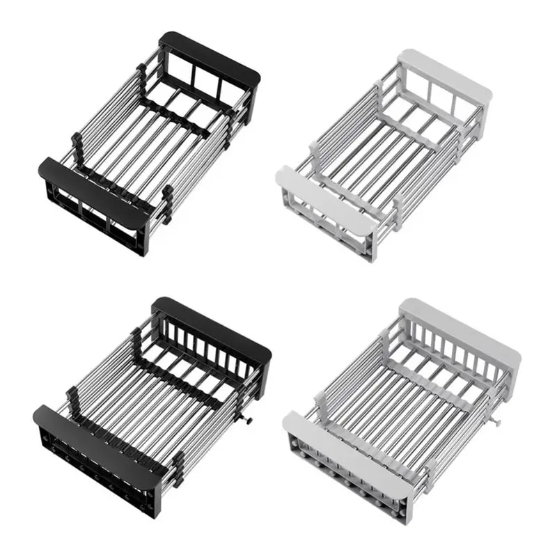 伸縮式シンク排水ラックシンク上の皿と箸キッチン収納バスケット