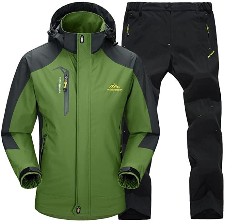 アウトドアジャケット 上下セット メンズ ウェア 登山服 マウンテンパーカー 多機能 防寒 防風 撥水 耐水圧 7000mm グリーン( グリーン, XL)