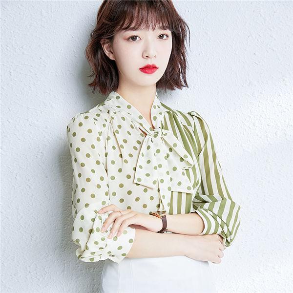 ブラウス レディース シャツ トップス 長袖 可愛い ストライプ ドット柄 人気 ファッション オシャレ 体型カバー 春秋 普段着 バレンタイン 2023 プレゼント