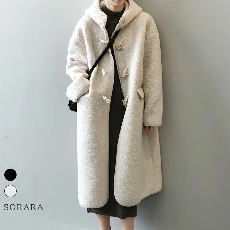 ボアコート ロングワンピース コート アウター 無地 ノーカラー レディース 冬 真冬 ロング丈 ボア ウール混 もこもこ 柔らか トレンド ゆったり 大きいサイズ 体型カバー きれいめ おしゃれ 通