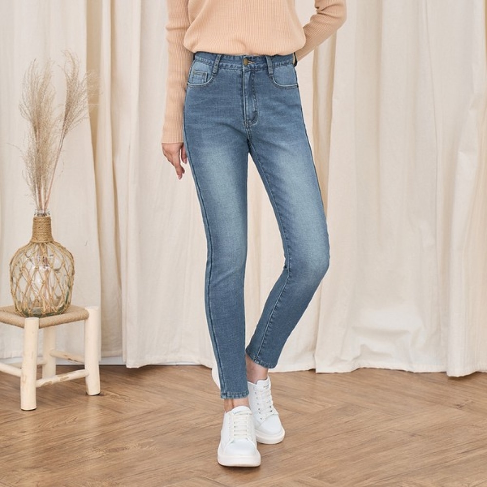 (ジンマニア) ライトブルースパンボンデッド起毛スキニーデニムパンツ