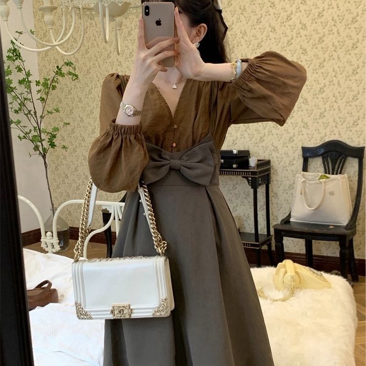 春春冬の新作 2点セット シャツ あちこち やせて見える ストラップワンピース シャツ+スカート