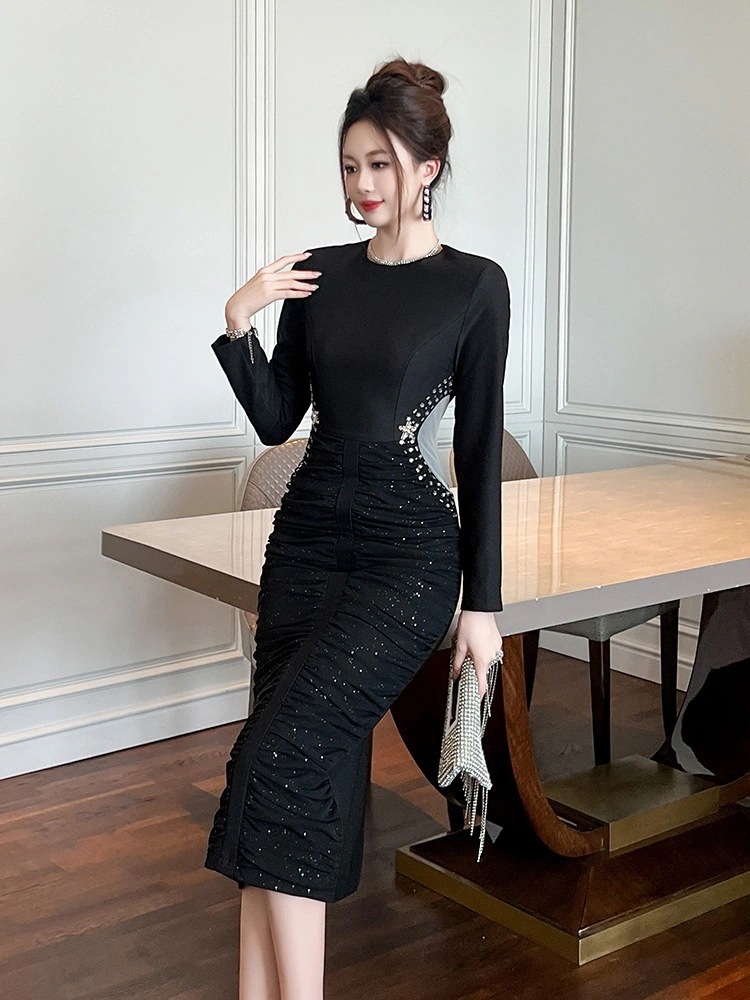 秋冬 ファッション長袖 ドレス スリム ワンピース タイト ベーシック キャバ 卒業式 結婚式 ウェディング 二次会 パーティードレス ワンピース