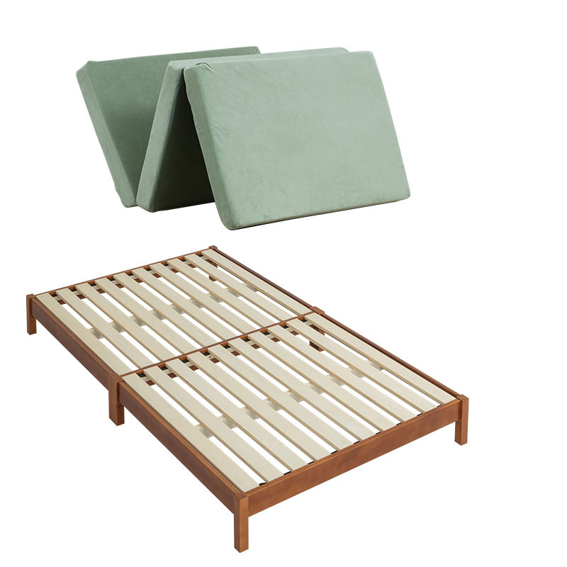 すのこベッド ベッド 工具不要 ネジ無し 簡単組み立て マットレス付 三つ折り高反発マットレス セミシングル パイン材 天然木