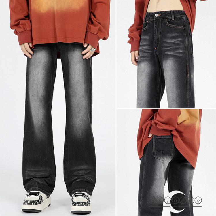 デニムワイドパンツ メンズ ジーンズ きれいめパンツ ボトムス ロングパンツ ベルボトム ウォッシュ 秋服 秋物