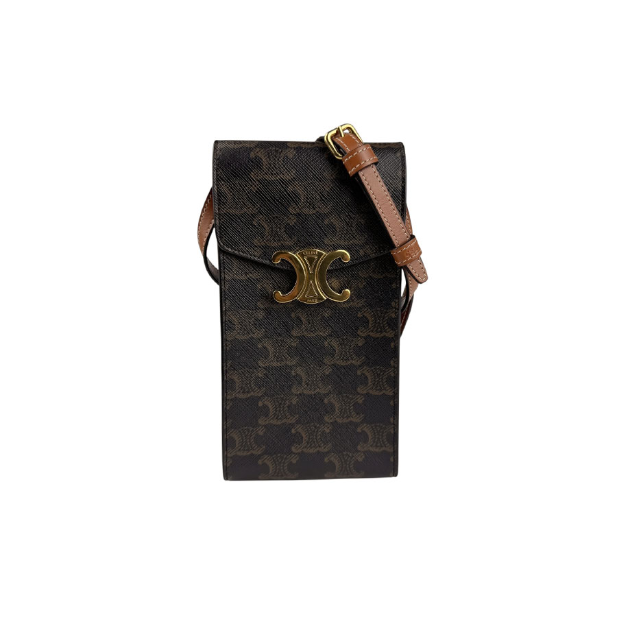 セリーヌ CELINE ショルダーバッグ ショルダーポーチ スマホポーチ トリオンフ PVCコーティングキャンバス ブラウン ユニセックス n1204