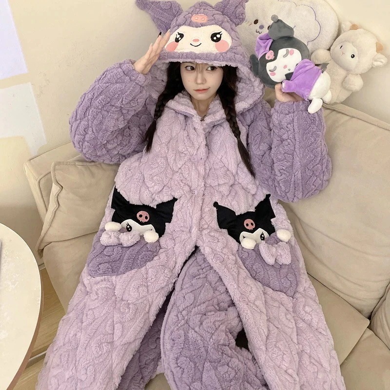 ネグリジェ レディース 秋冬 厚手 レディース パジャマ クロミ レディース 三層 かわいい 暖かい ベルベット ホーム服セット アニメ コミック