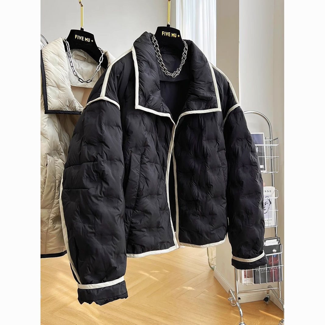 スタイリッシュなデザイン女性用の高級ホワイトダックダウンラペルショートダウンジャケット軽量秋冬ブレッドコート