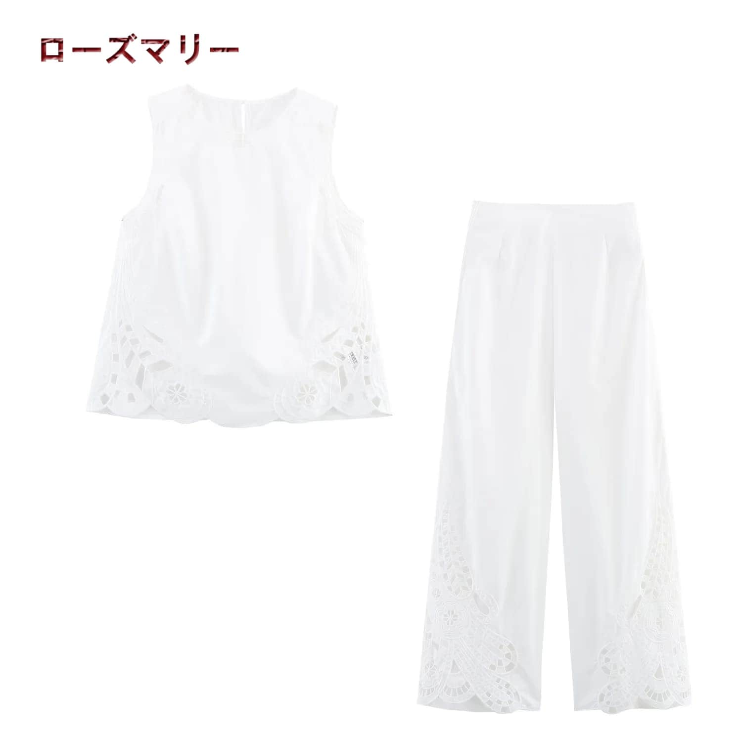 欧米風2025.08.11 秋 新作 シンプル透かし刺繡丸首ノースリーブシャツトップス 細身のパンツ ストレートパンツ パンツ2点セット 2507079 4,858円