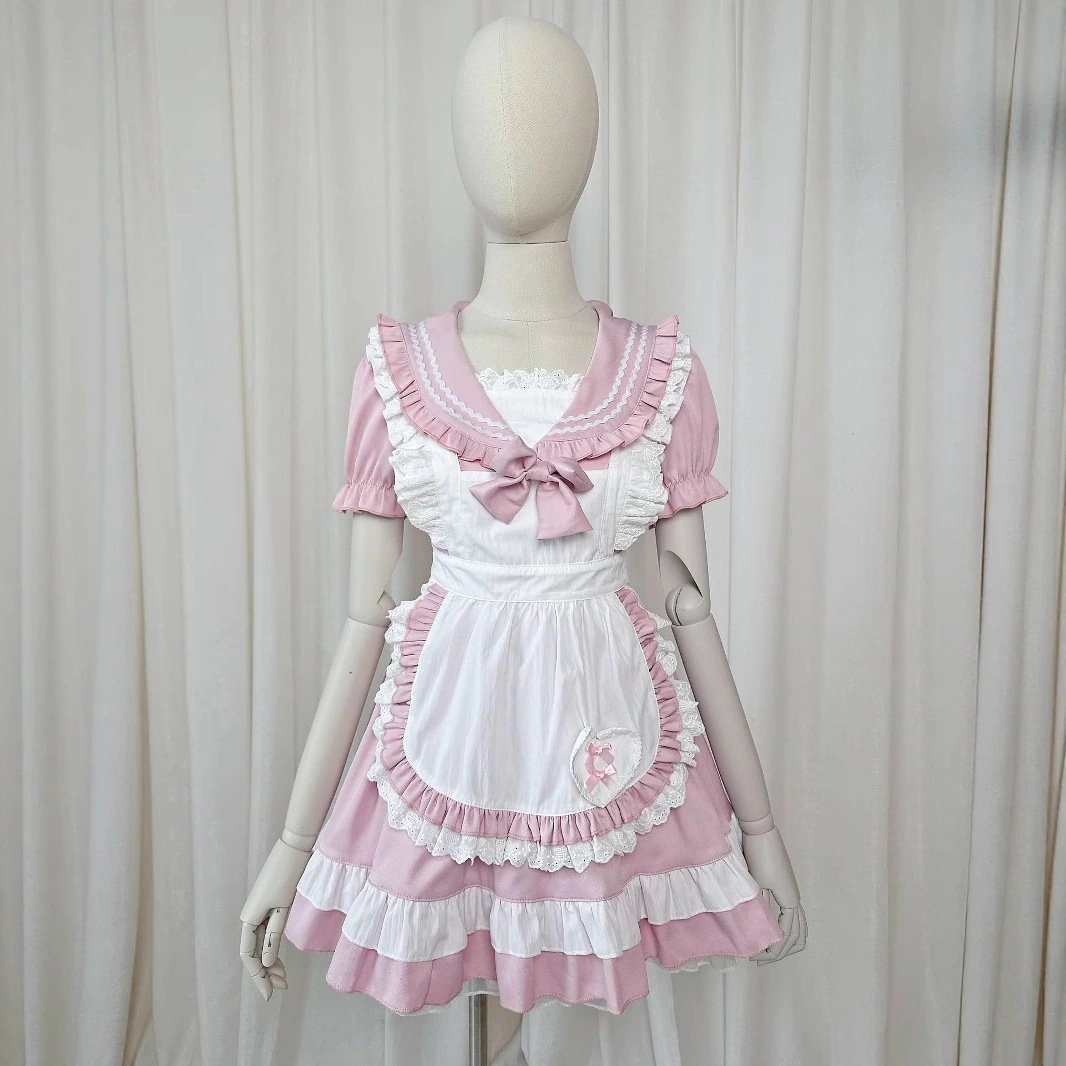 新品 韓国 アカデミー风 メイド服 半袖 少女 セーラー服 cos 可爱い コスプレ 女中 プルオーバー ワンピース