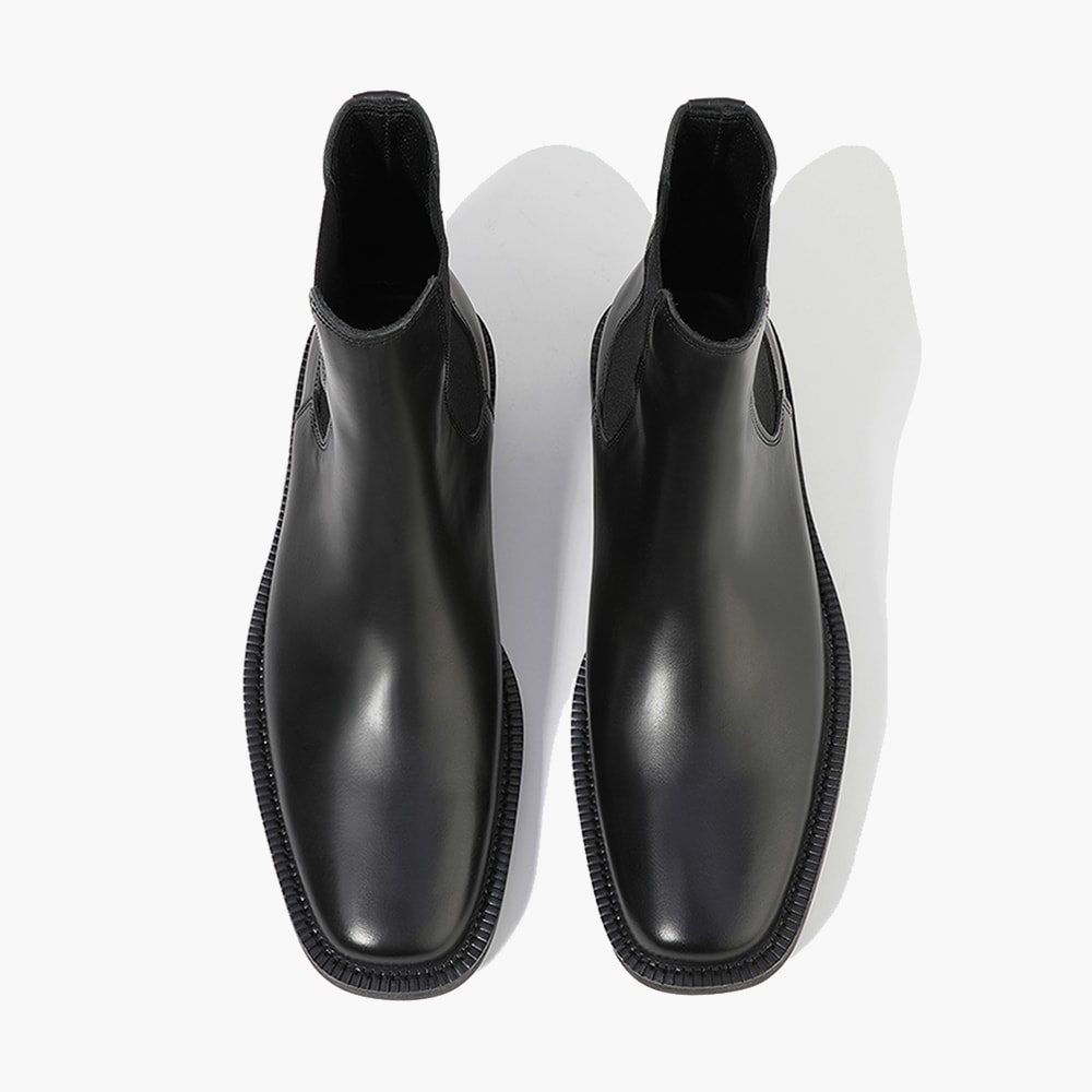 本革スクエアトゥ サイドゴアブーツメンズ チェルシーブーツ ドレスシューズ 韓国ファッション靴 BK
