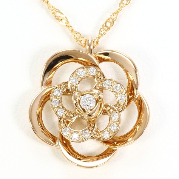 K18 18金 PG ネックレス ダイヤ 0.10 カード鑑別書 中古