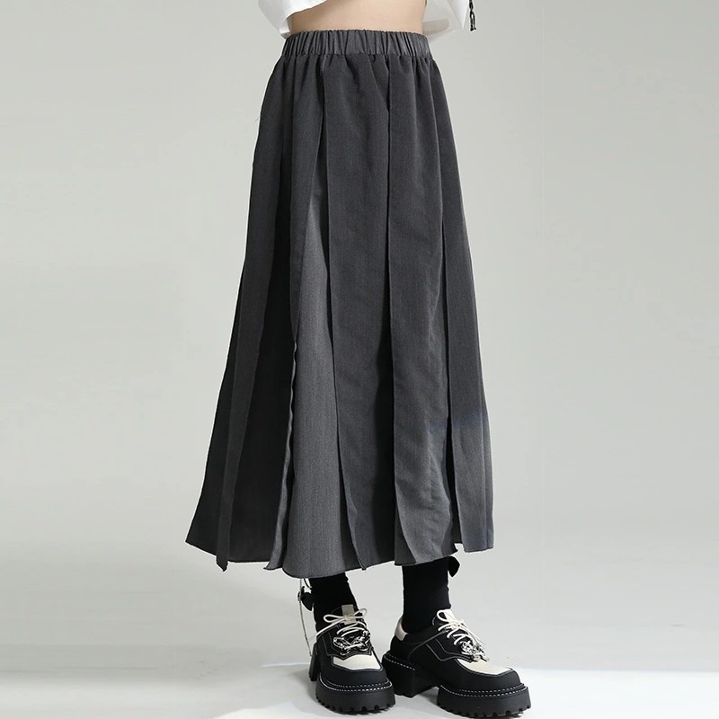 【J.Fashion】 プリーツスカート 無地 ロングスカート Aライン ゴム ハイウエスト 不規則 レディース おしゃれ 上質 関連商品は店で購入可能 メガ割30%までに制限