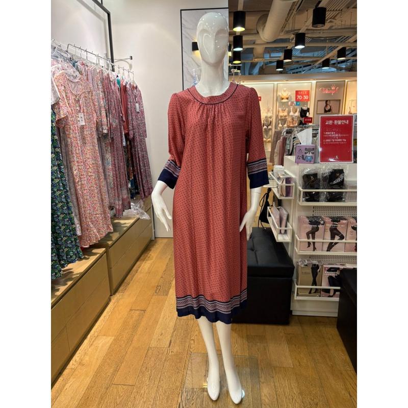 [坡州店] [] レーヨン幾何学模様ボーダーワンピースパジャマ (OR) WGNA201W