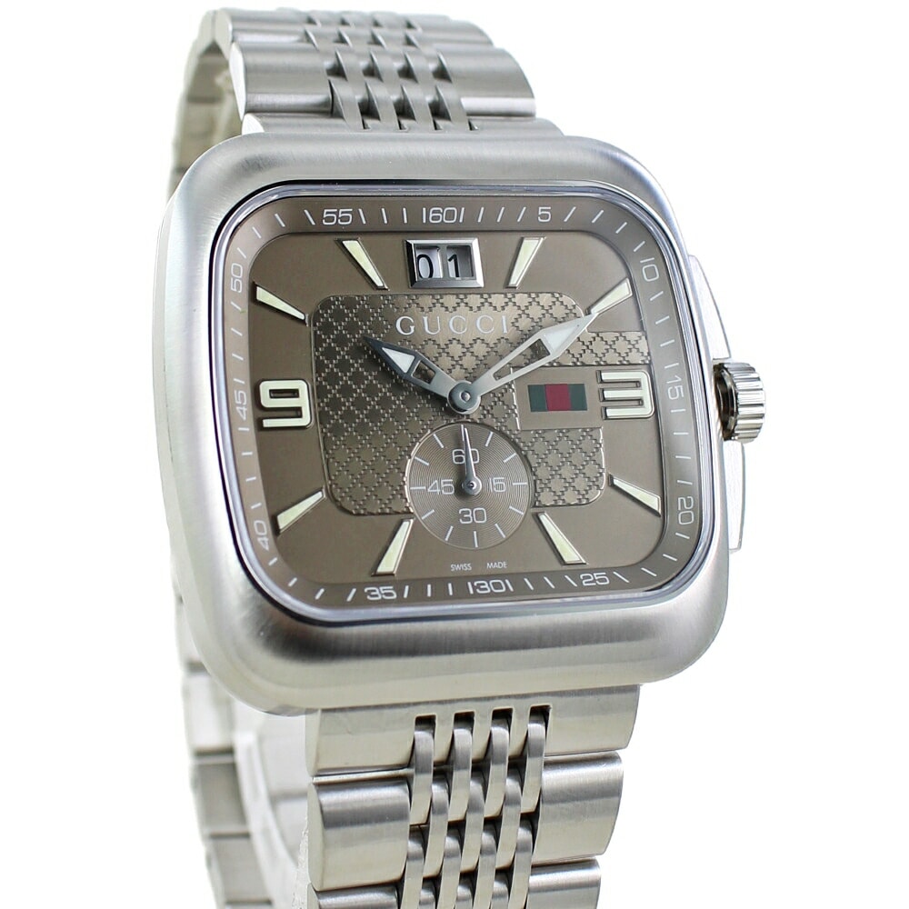 グッチ 腕時計 手表 メンズ クーペ スクエア 四角 おしゃれ 男性 30代 40代 50代 誕生日プレゼント 記念日 ギフト ステンレス ブレスレットウォッチ ブラウン シルバー gucci ポイン