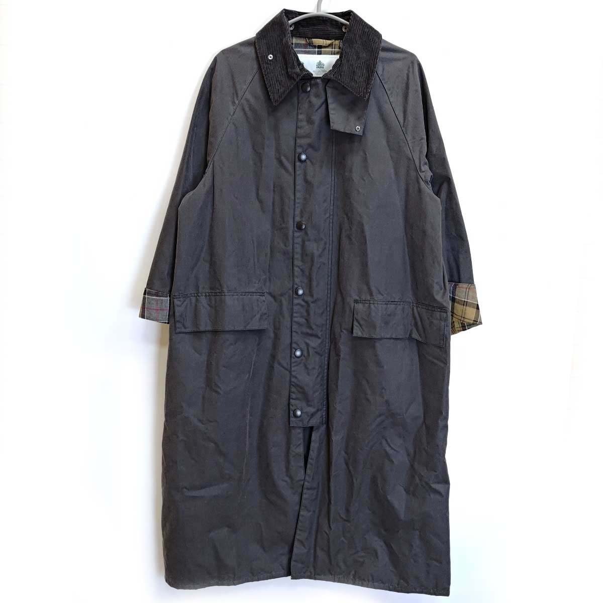 【中古】バブアー OVERSIZE WAX BURGHLEY ロングコート OS オーバーサイズ ワックスバーレー ピンバッジ付 ワックスドコットン シングル 36 グレー MWX1674 ユニセック