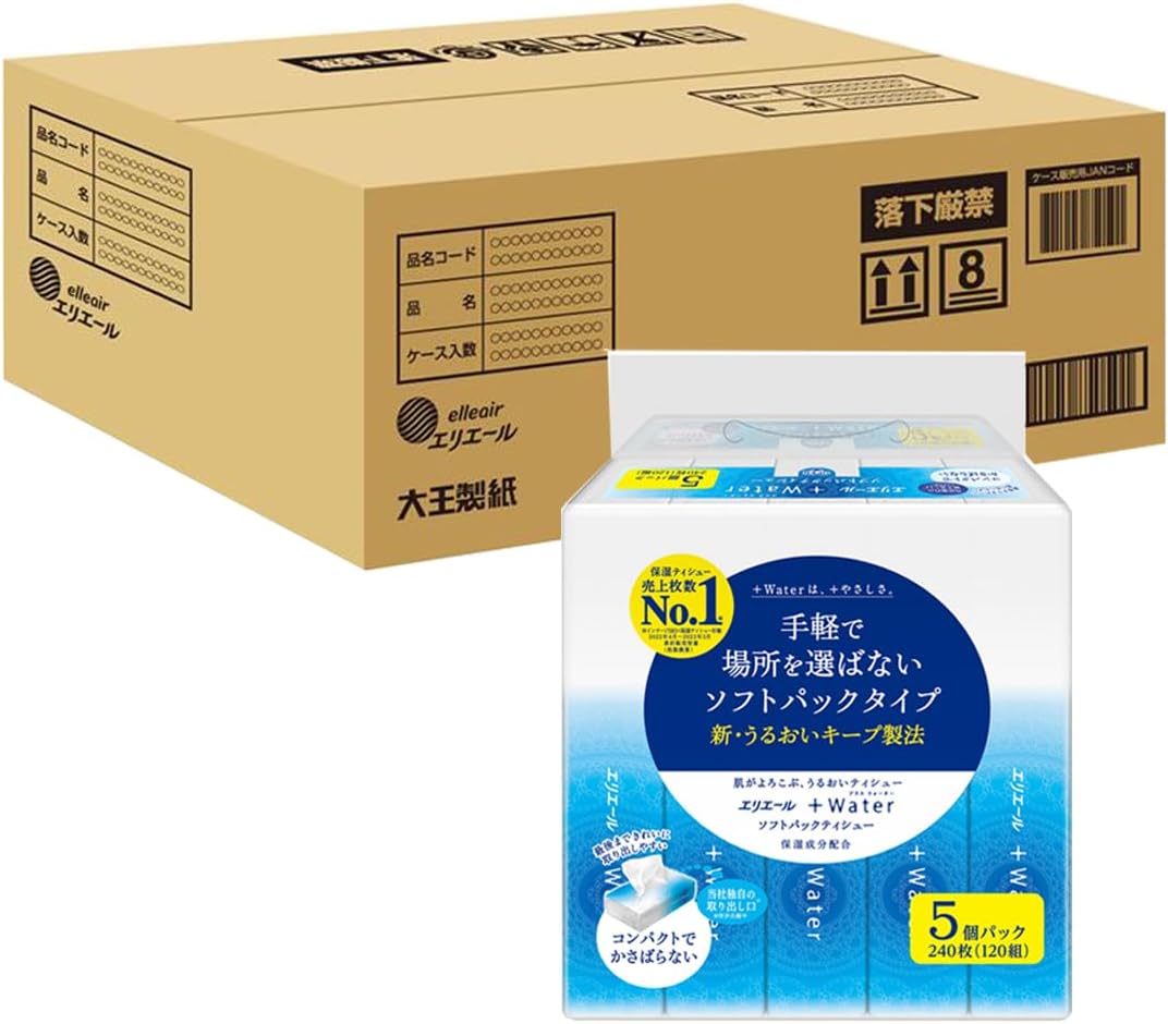 エリエール ソフトパックティシュー プラスウォーター +Water 120組×45パック 5パック×9入 EC限定 段ケース ハーフケース