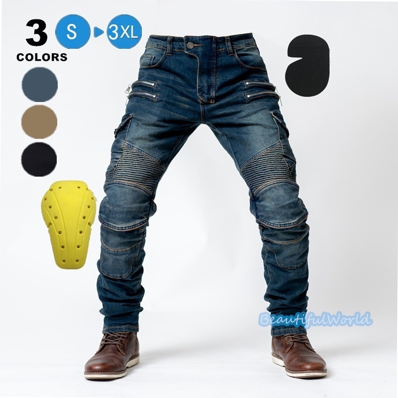 バイクパンツ メンズ ライダーパンツ バイクウェア オートバイ プロテクター付き ジーンズ デニム 転倒防護 膝当て 耐久 耐衝撃 膝パッド レーシングパンツ/24mtckz25