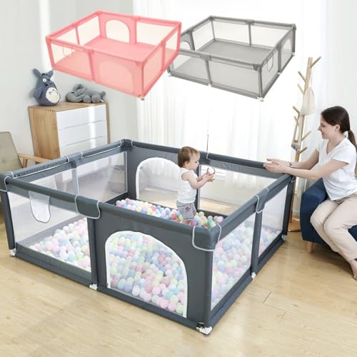 ベビーサークル 大型 ベビーフェンス 180×150×66 扉付き メッシュタイプ ベビー用品 ベビーグッズ キッズスペース コンパクト リビング プレイヤード 子供遊び用 フェンス 軽量 (ピンク)