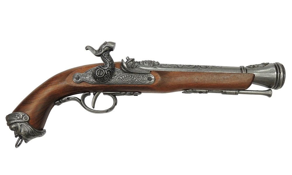 モデルガン イタリアン フリントロック グレー DENIX デニックス 1104/G 37cm 海賊パーカッションピストル レプリカ 銃 フリントロックピストル コスプレ 小物 リアル 模造 ピストル