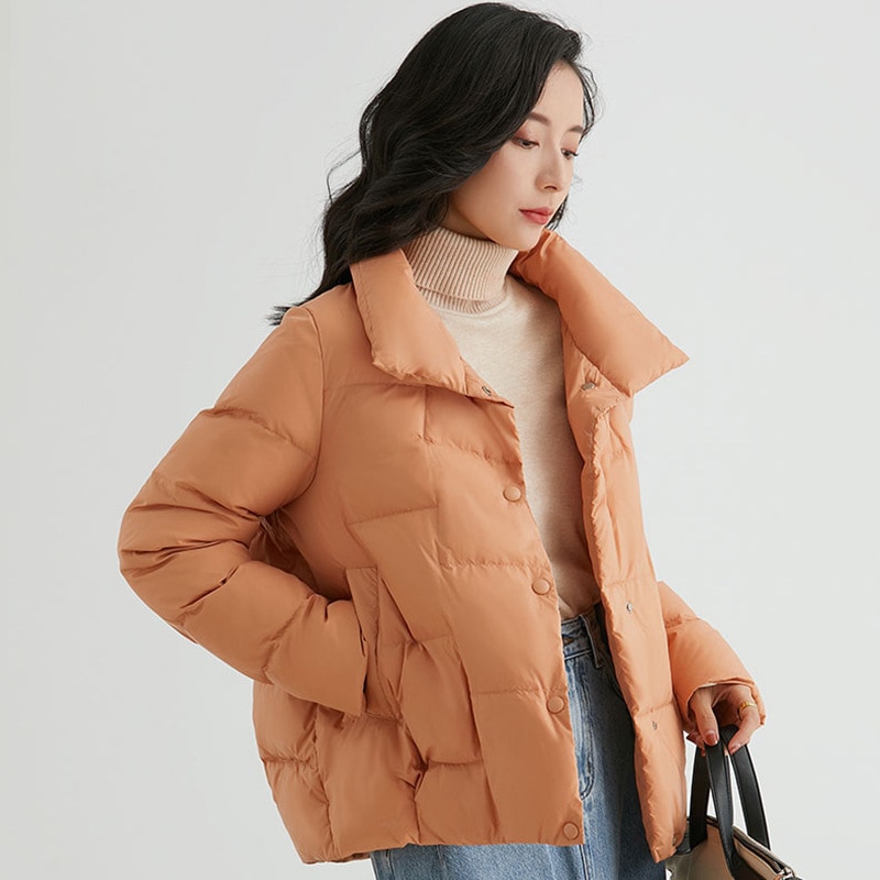 ダウンジャケット レディース 2025 冬 ホワイトダックダウン シングルブレスト ラペル 韓国風 気質 通勤 軽量 スリム ジャケット