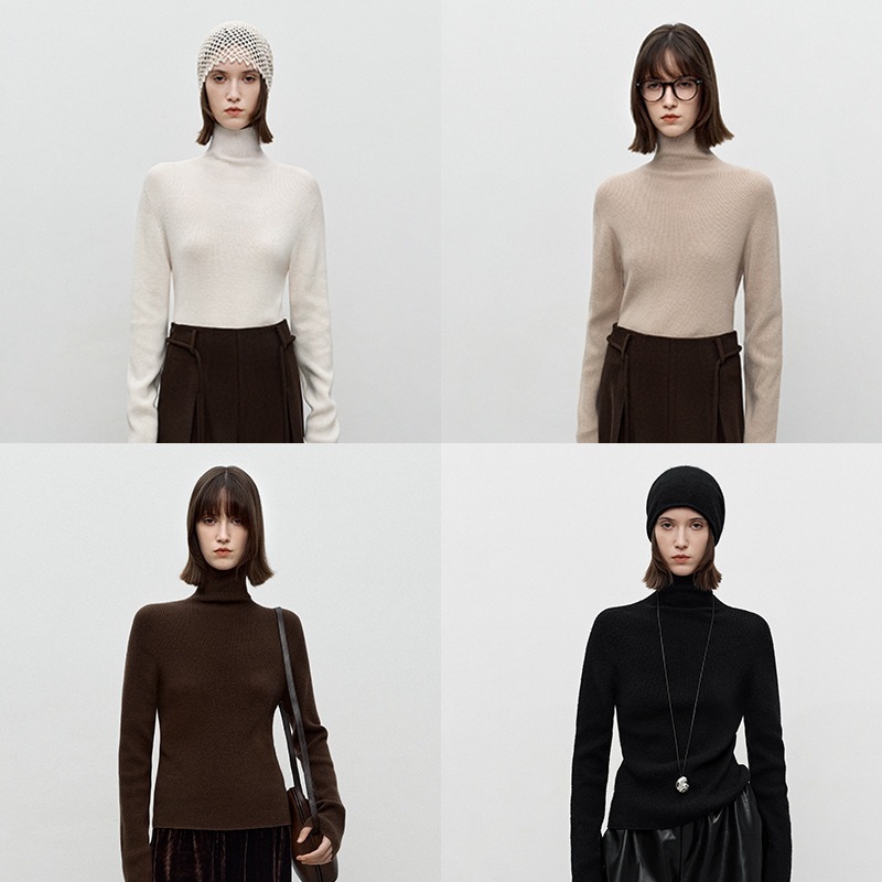 女性用シームレスワンピースウールセータースリムフィットハイネック新作秋冬ベースレイヤートップ返品・交換不可