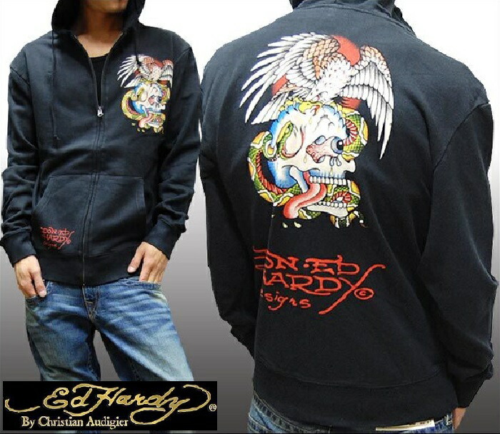 セール エドハーディー 200種類の品揃え Ed Hardy メンズ ジップアップ パーカー BATTLE EAGLE ブラック エドハーディー 正規品 インポート セレブ ファッション