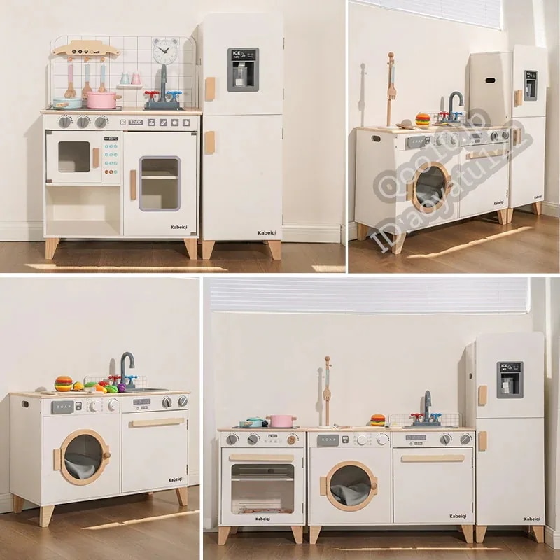 [送料無料]新しい木製シミュレーション音と光冷蔵庫キッチンおもちゃセット子供用ままごとロールプレイ教育キッチンおもちゃ