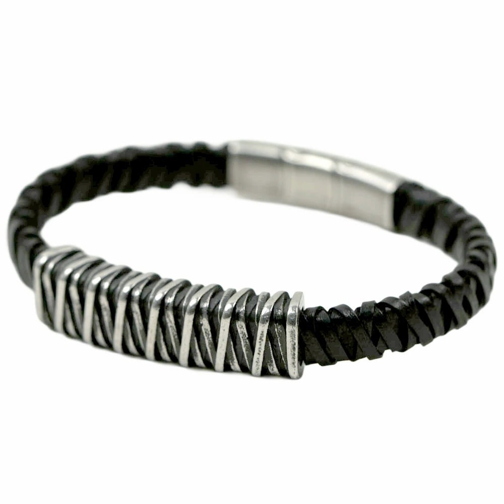 [訳ありアウトレット(箱に難あり)] ポリス ブレスレット メンズ レザー ブラック ステンレス アクセサリー POLICE PEJGB2112302