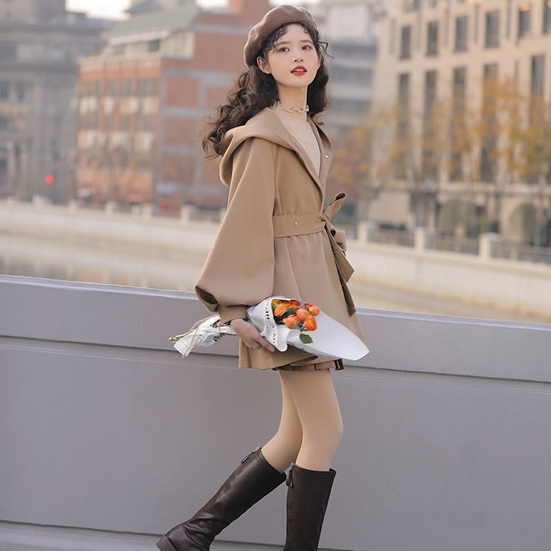 スモールミドル丈トレンチコートレディース2025年春秋韓版ランタンスリーブウエストコートレディース 母の日 母の日-0008906
