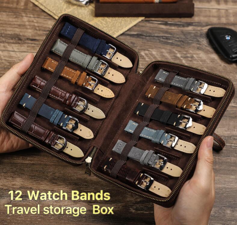 タイムセール父の日 腕時計ベルト収納ケース 本革 牛革 復古 時計ケース 12本用 長方形 ウオッチケース 収納ボックス コレクションケース 持ち運び 便利コンパクト プレゼント 見せる収納 メンズ