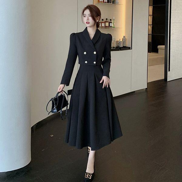 「新作入荷* 短納期」上下セット セットアップ 姫系 韓国 きれいめ Vネック 上下2点 着痩せ ロング丈 ブラック 黒パーティドレス 上品 エレガント 大人 可愛い スリム 大