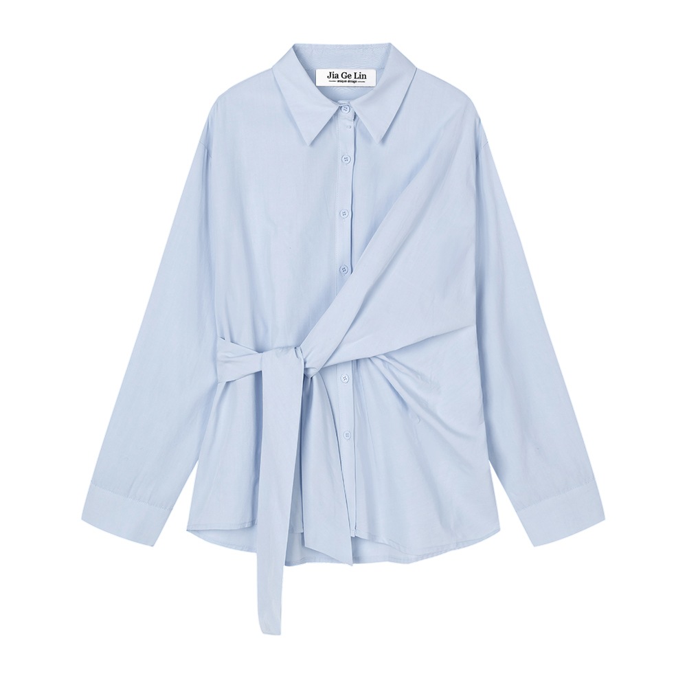 トップス シャツ 長袖 襟付き 前開き ボタン ミディアム丈 ウエストマーク アシンメトリー かわいい 大人可愛い きれいめ シンプル 上品 おしゃれ かっこいい カジュアル こなれ感 個性的 主役級