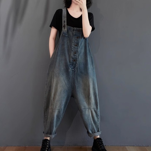 レディース パンツ ボトムス サロペット Gパン ワイドパンツ ロング ロング丈 襟なし ポケット かわいい 大人可愛い きれいめ シンプル カジュアル 上品 おしゃれ お洒落 レトロ 大人女子